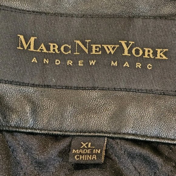Marc New York Andrew Mark Black Leather Coat XL Zipup Patch Pockets Heavy - Picture 9 of 15